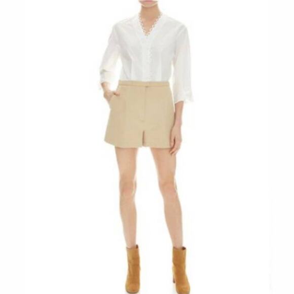 Sandro Paris Warren Beige Scalloped Button Front Romper M NEW Pockets Wide Leg - Picture 3 of 12